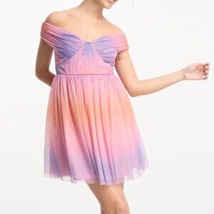 Anaya Bardot Tulle Mini Dress - Ombre, Medium - NWT!